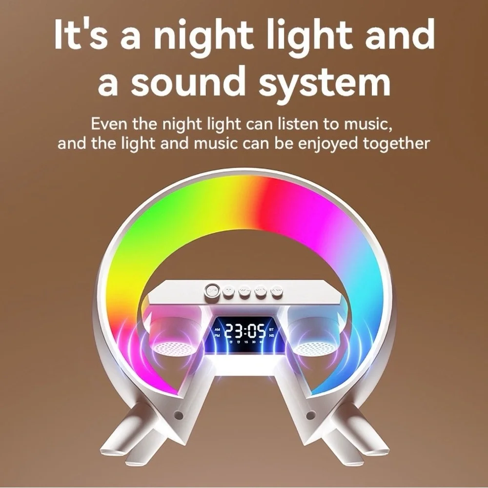 🆕- Led Wireless Charging Speaker/Lamp, Alarm Clock, Sound Machine, Light Modes
